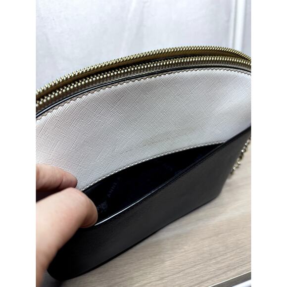 Anne Klein Classic Curves Crossbody Black White Silver Chain Bag Purse - Picture 9 of 11